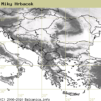 Miky Hrbacek, obsazené kvadráty podle mapování Balcanica.info